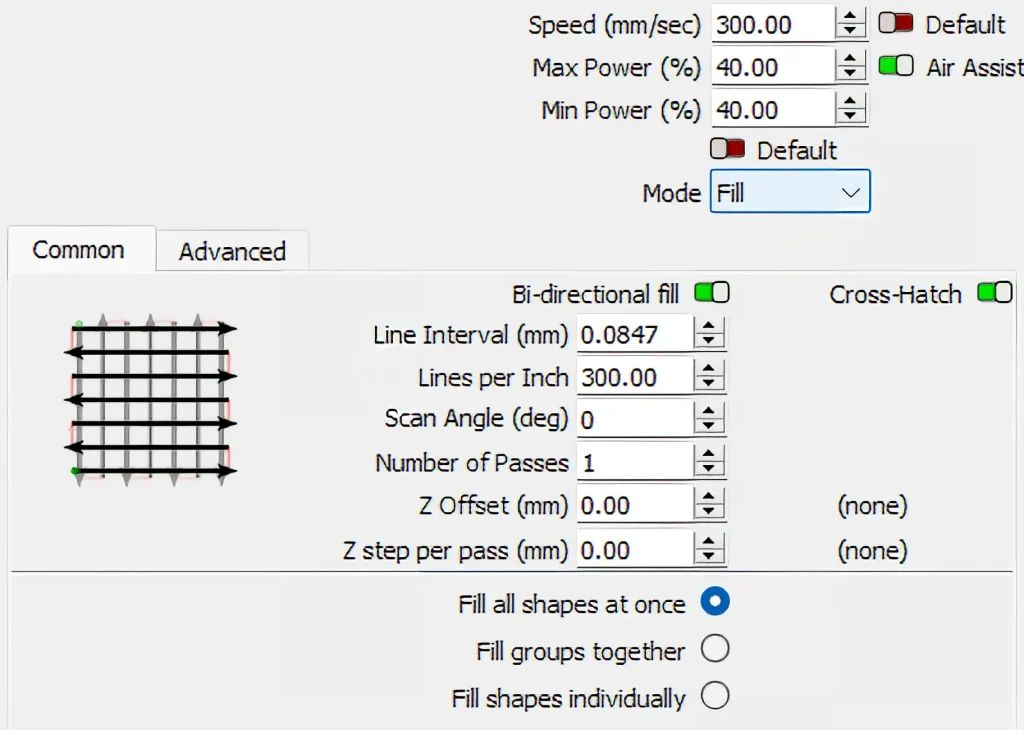 LightBurn Settings for Ceramic Nameplate 