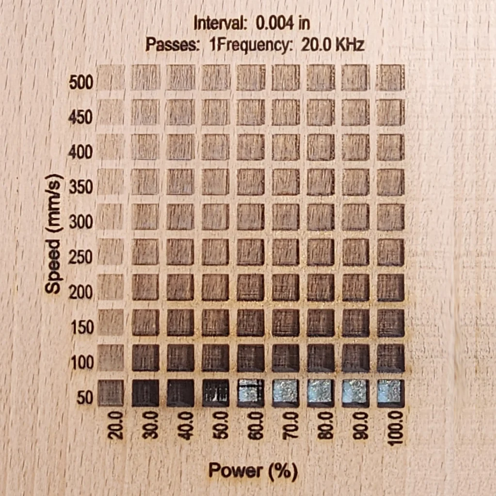 3.175 mm Beech Engrave Results with Monport Onyx 50W Laser Engraver