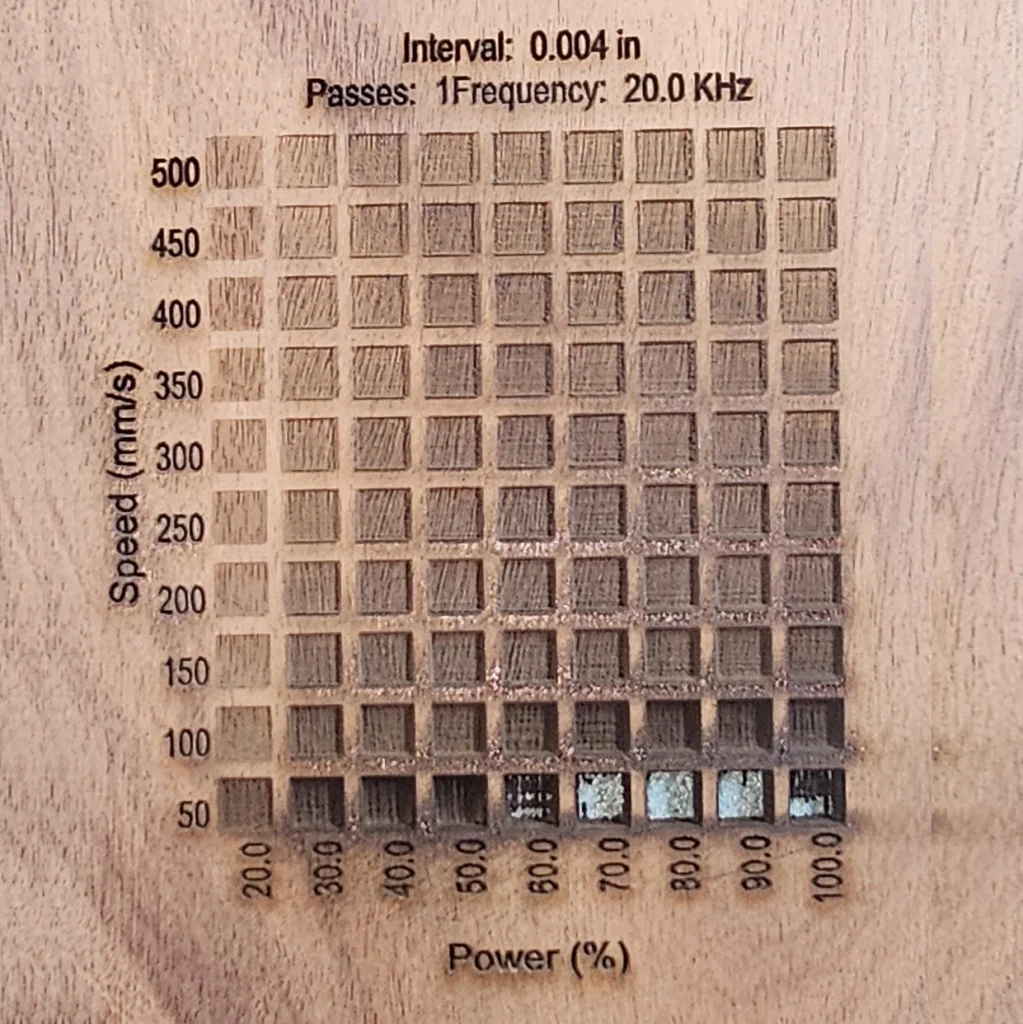 3.175 mm Bolivian Rosewood Engrave Results with Monport Onyx 50W Laser Engraver