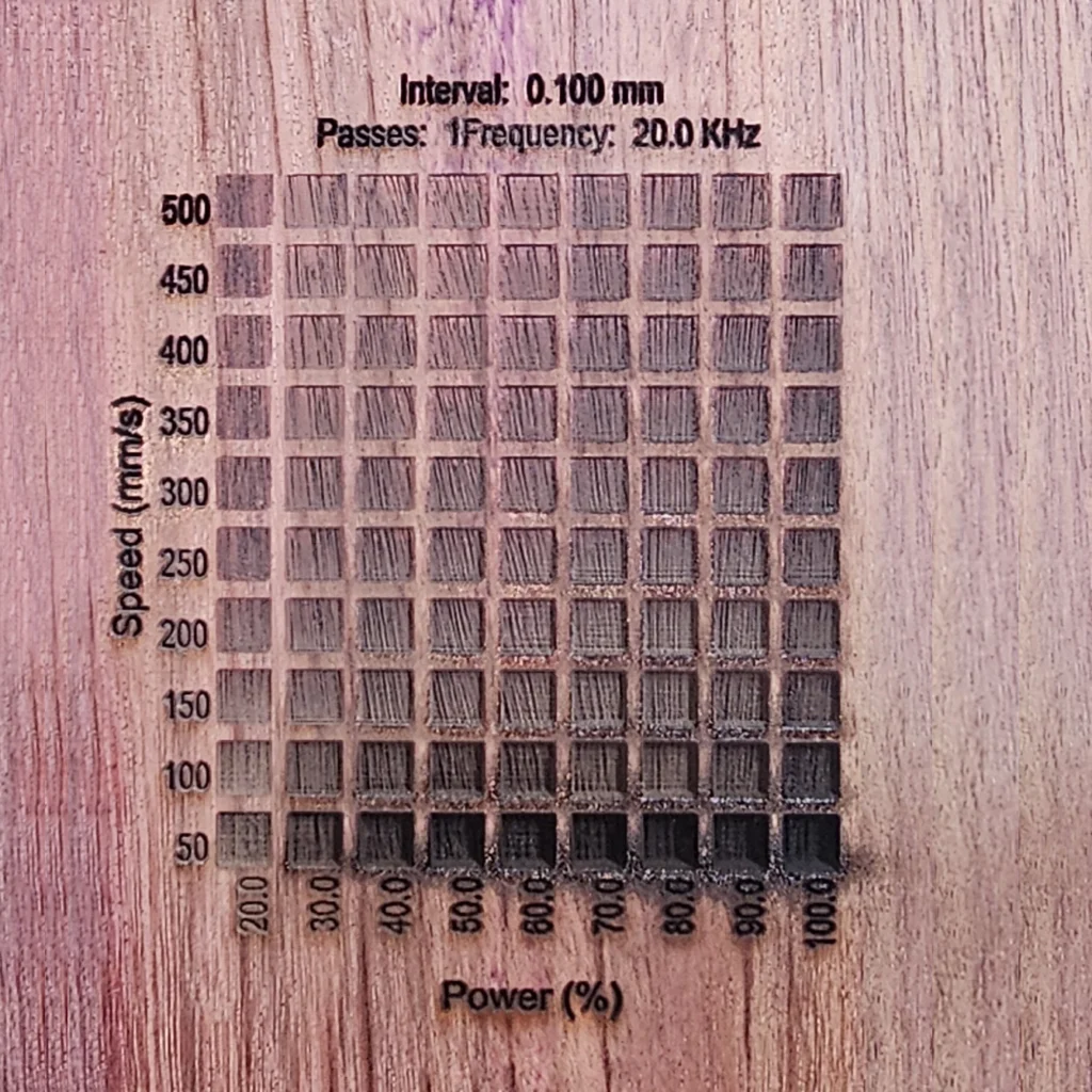 3.175 mm Purpleheart Engrave Results with Monport Onyx 50W Laser Engraver
