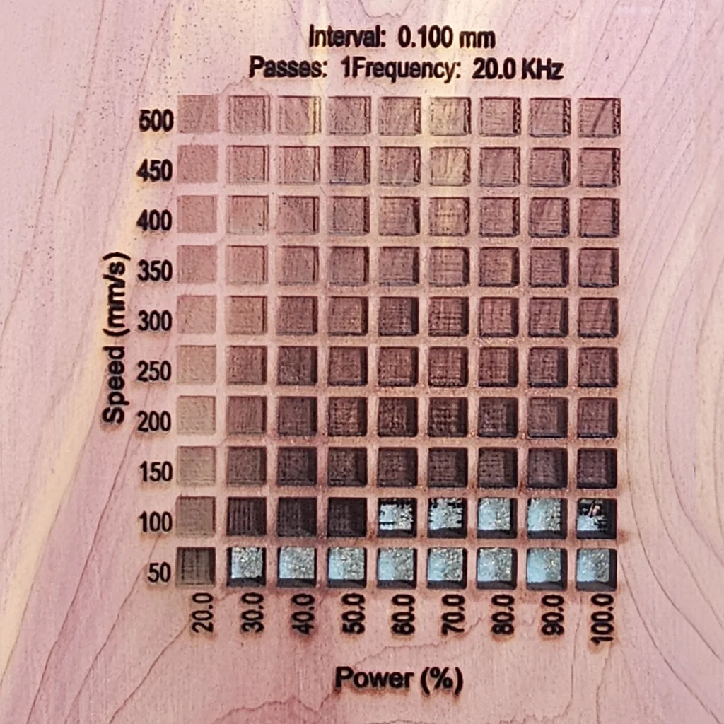 3.175 mm Red Cedar Engrave Results with Monport Onyx 50W Laser Engraver